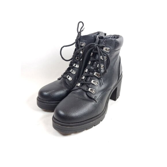 NOBO Women's Size 10 Chunky Heel Combat Boots Black Faux Leather - Picture 1 of 8